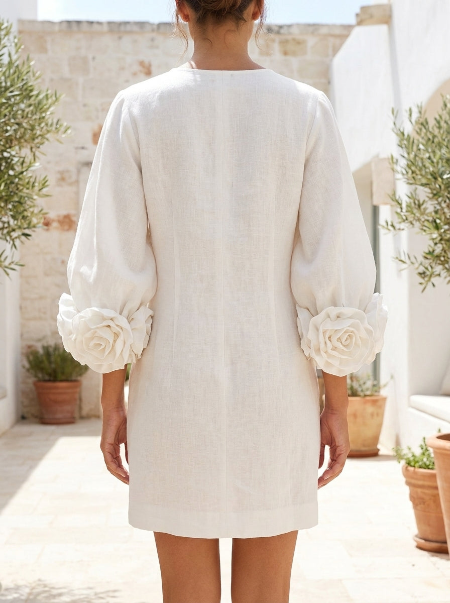 Robe courte Capucine en lin écru vue de dos