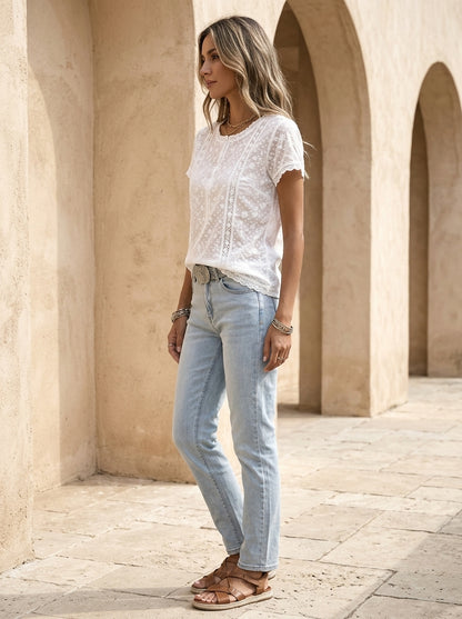 Blouse Rosalie, manches courtes bordées de dentelle