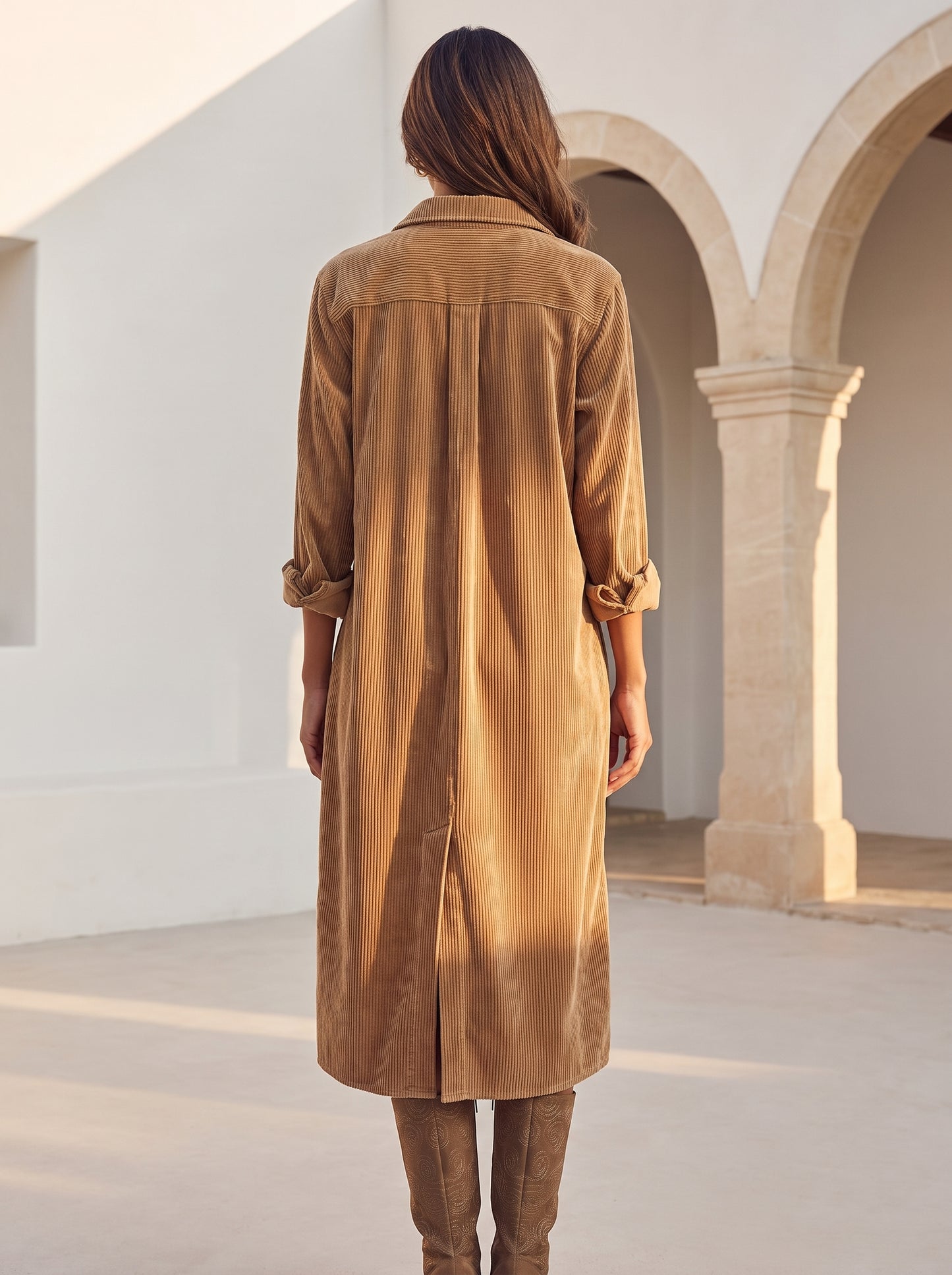 Camille | Robe Midi en Velours Côtelé